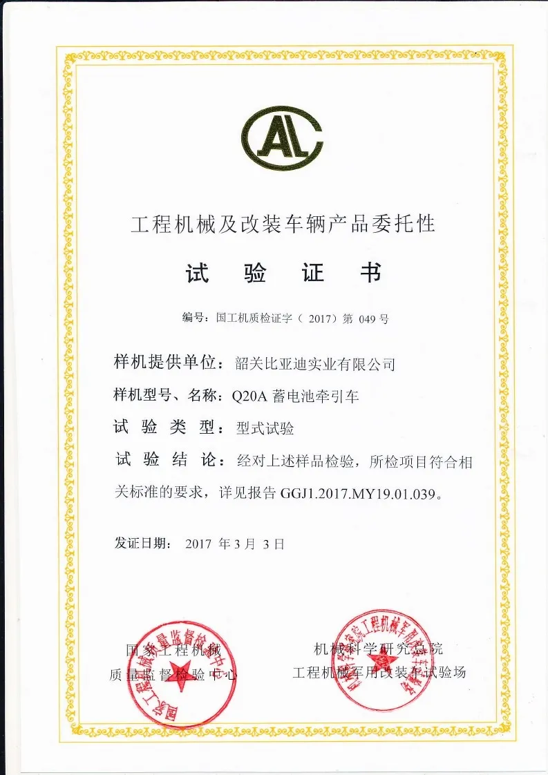Certificado de prueba de tipo Q20A