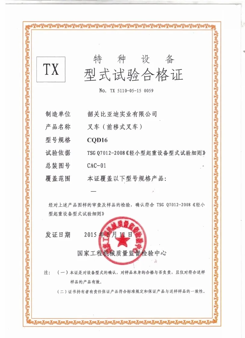 Certificado de prueba de tipo CQD16