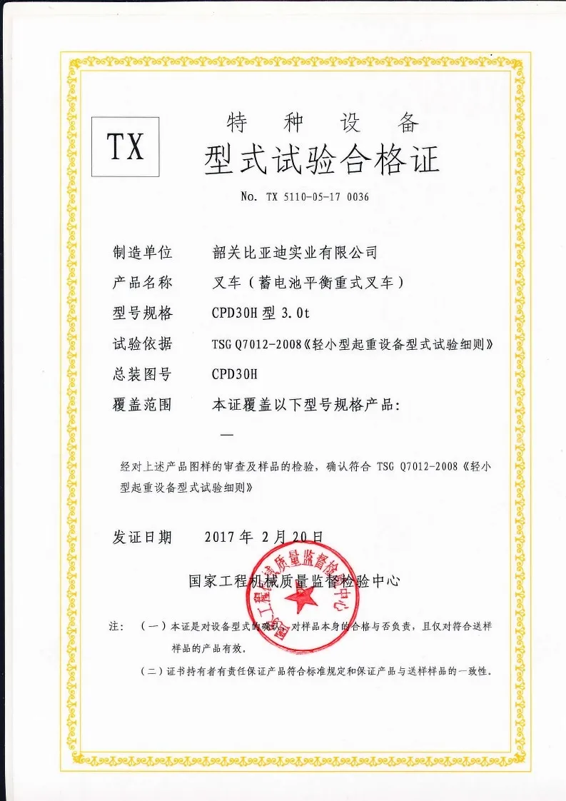 Certificado de prueba de tipo CPD30H