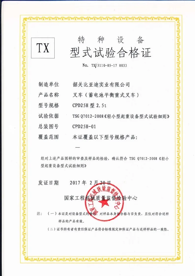 Certificado de prueba de tipo CPD25H
