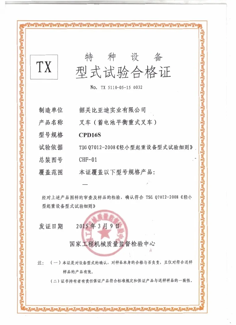 Certificado de prueba de tipo CPD16S