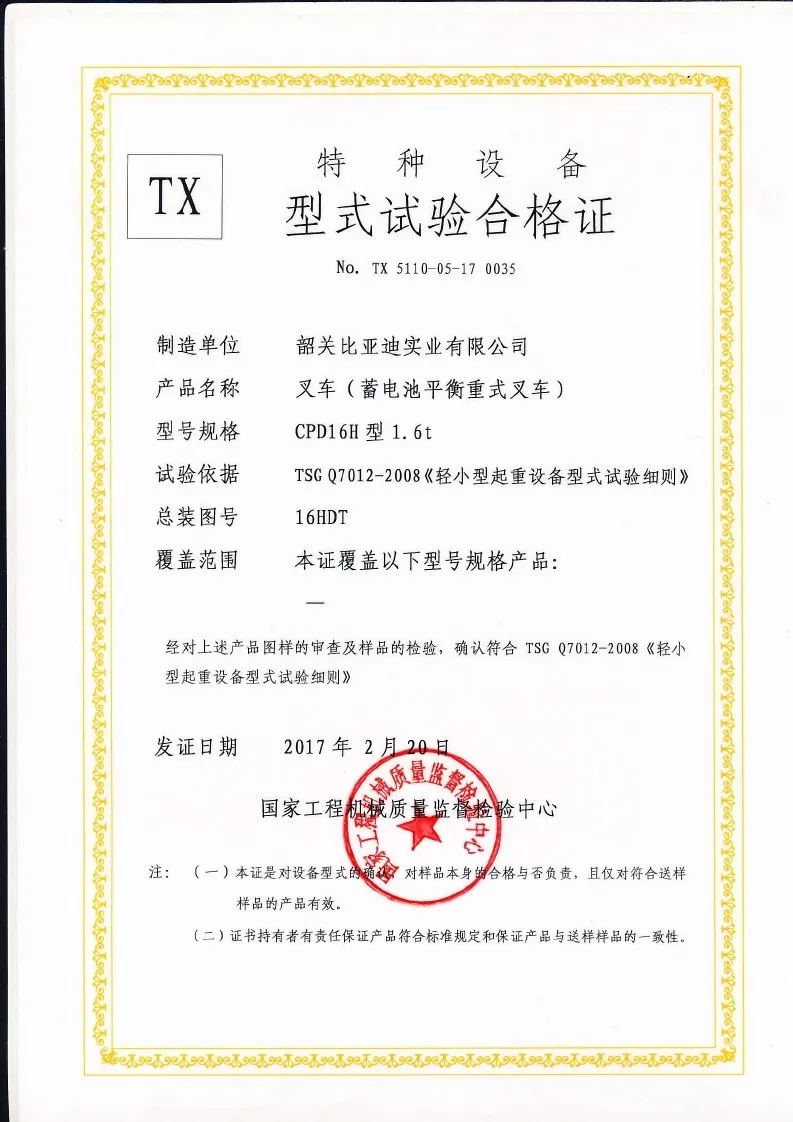 Certificado de prueba de tipo CPD16H